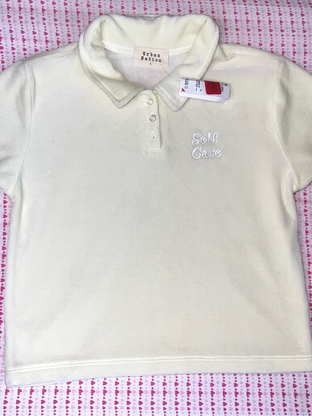 Urban Nation Cream Polo Shirt with 'Self Care' Embroidery